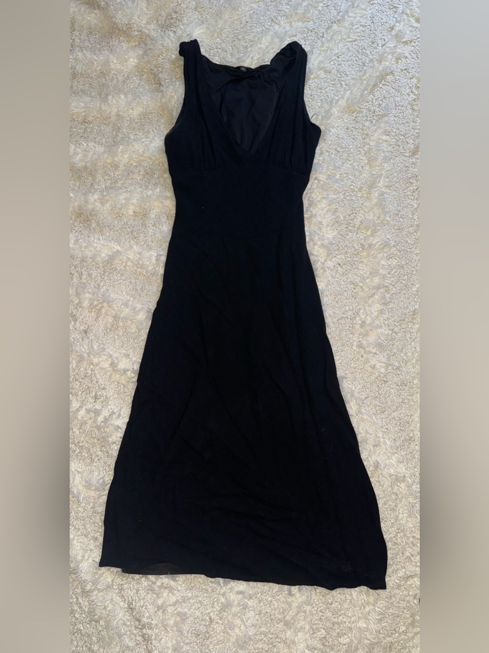 Classic Black Women's V-Neck Midi Dress